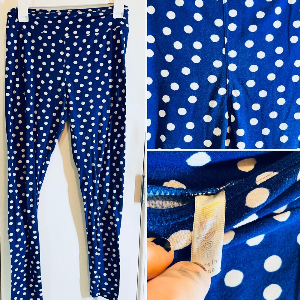 LuLaRoe Blue/White Polka-Dot Leggings